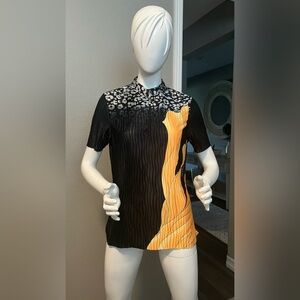 jamie sadock Black Top with Yellow Abstract Panel